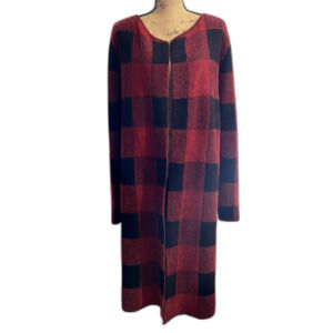 Through the Country Door Duster Cardigan Red Buffalo Plaid Check Size Large